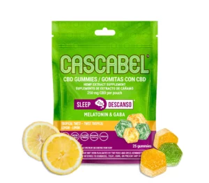 Cascabel CBD 25 ct Sleep Gummies with Product & Ingredients Displayed