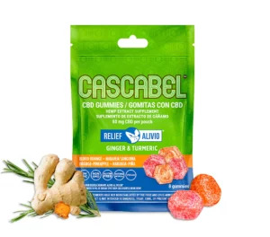 Cascabel CBD 8 ct Relief Gummies with Product & Ingredients displayed