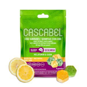 CBD Sleep Gummies - with product and ingredients displayed | 1 pk 8 ct | Cascabel™ | Daily Routine Supplement | GMP Compliant | Natural